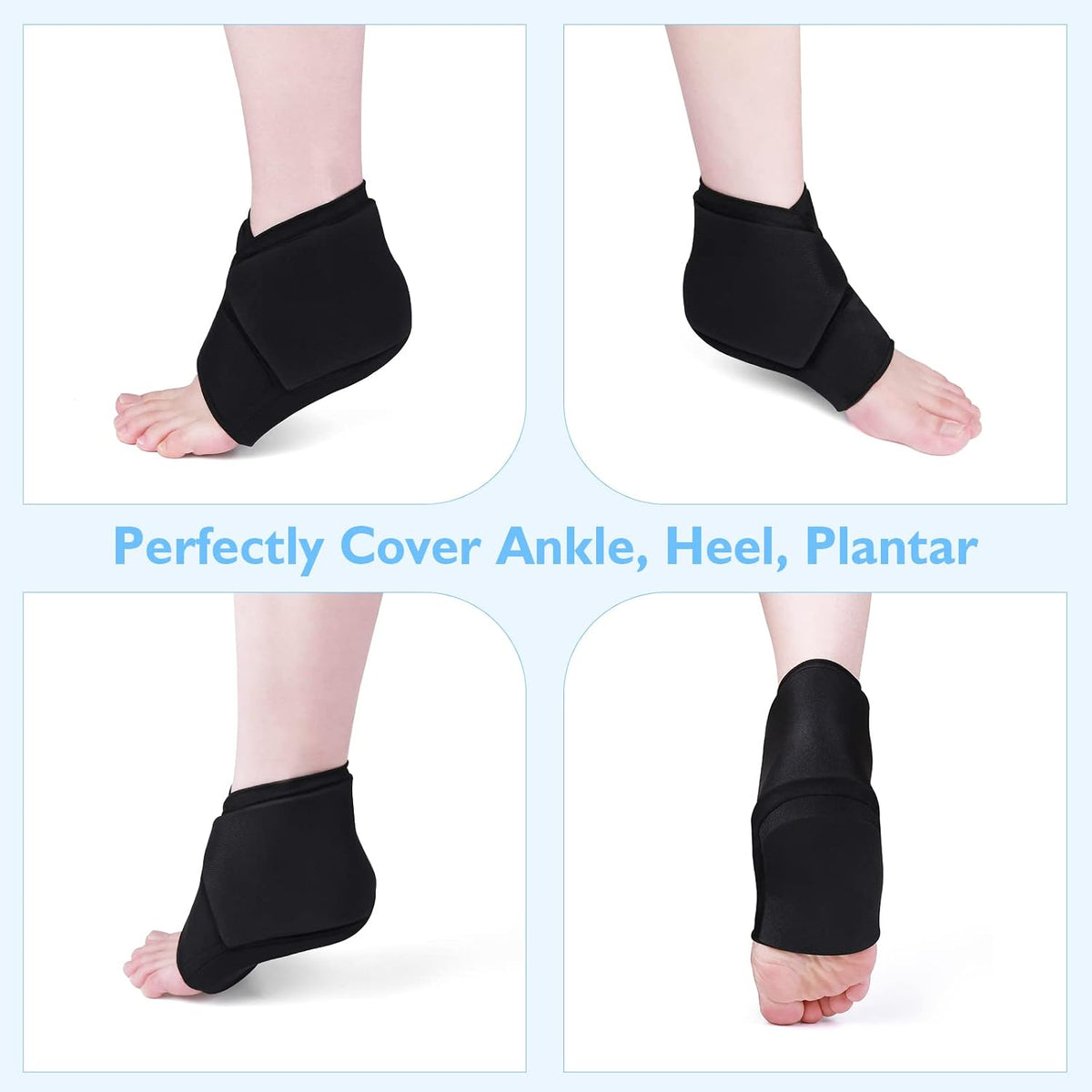 Heel Plantar Fasciitis ice Pack with 2-Layer Cooling Gel for 30-Min Cold Therapy, Ankle Foot Reusable Ice Pack Wrap for Achilles Tendonitis, Sprained Ankles, Swelling, Foot Pain Relief(1, PRO)