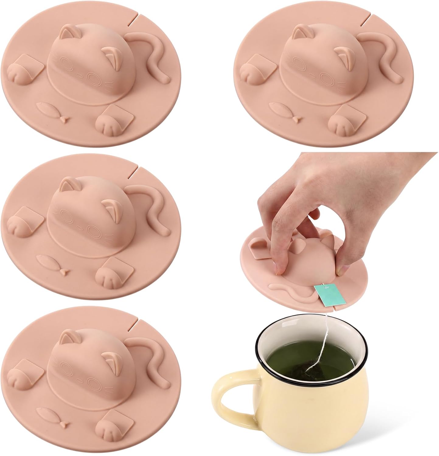 4 Pcs Tea Bag Squeezer 4 Inch Silicone Tea Bag Holder & Squeezer Dishwasher Safe Purple Cute Cat-shaped Cup Silicone Lids Warm Cover Supplies