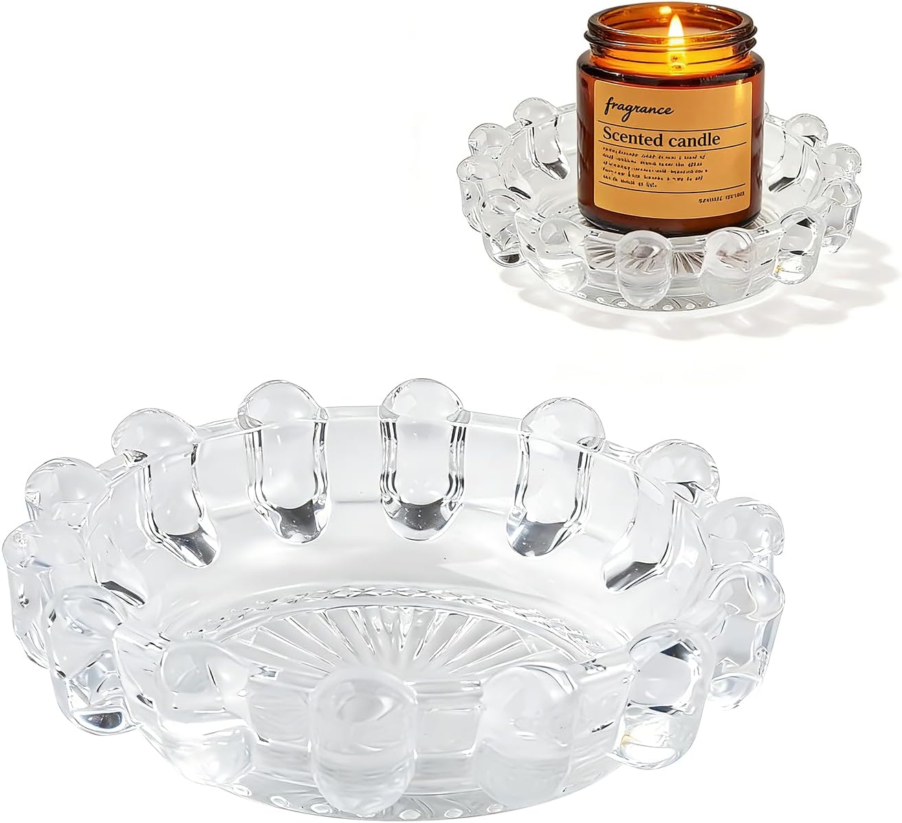 Bubble Glass Candle Dish Chic Large Clear Candle Holder Tray for Home Decor Modern Decorative Plate for Tea Lights Pillar Candles