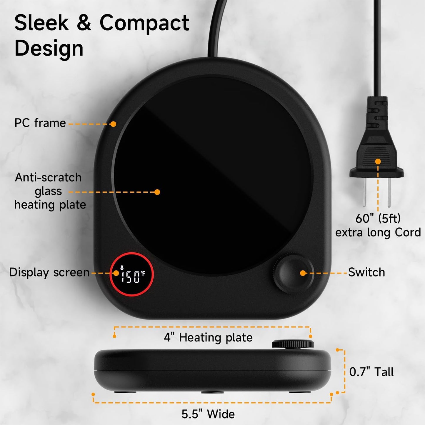 Coffee Mug Warmer for Desk, Cup Warmer with Temp Display & Timer | Coffee cup warmer plate with adjustable temperature, auto shut-off timer and mug sensor; also heats tea, milk and candle wax.