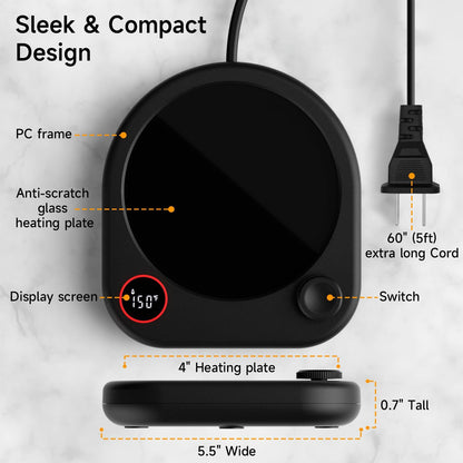 Coffee Mug Warmer for Desk, Cup Warmer with Temp Display & Timer | Coffee cup warmer plate with adjustable temperature, auto shut-off timer and mug sensor; also heats tea, milk and candle wax.