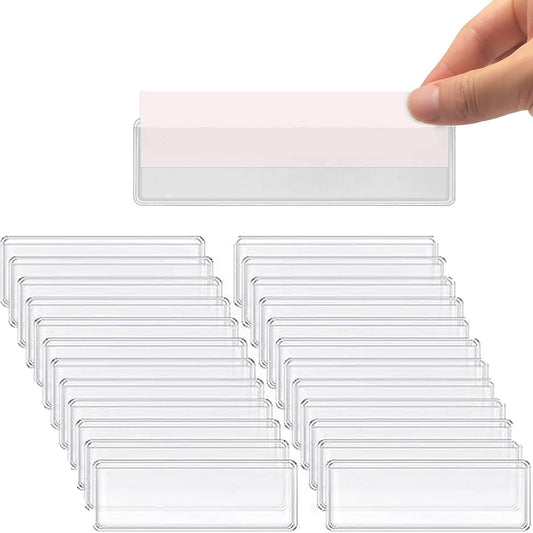 Adhesive Shelf Tag Label Holders Clear, Label for Storage Bins, 60pcs | Clear Drawers Label with Index, Card Pockets for File, Cabinet, Supermarket, Bookshelf, Mailbox, Kitchen, 1x4.1'