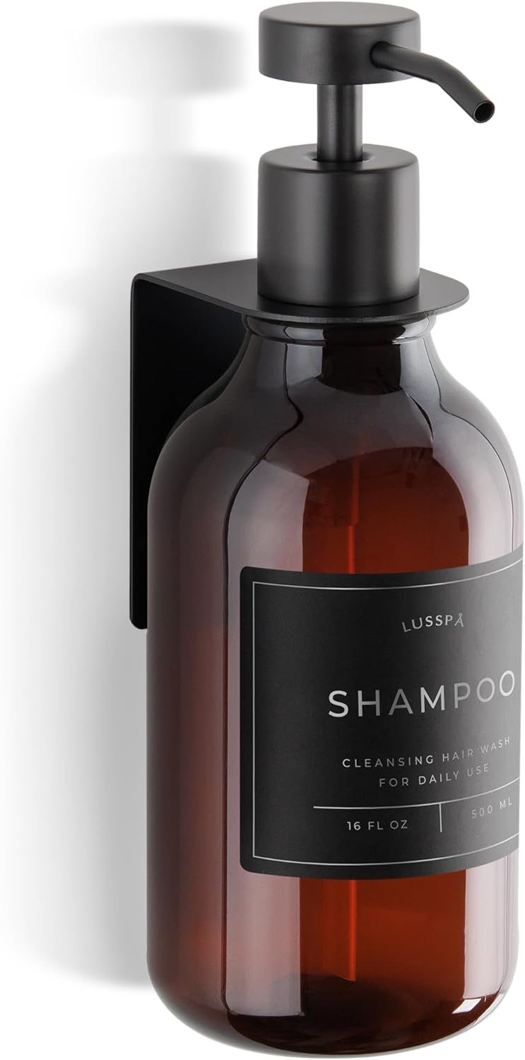Shower Shampoo Dispenser Wall Mounted – 3 Refillable 16.9 oz Clear Bottles with Stainless Steel Pumps & No-Drill Adhesive Holders – Soap Dispenser Set for Bathroom (3 X Clear/Silver)