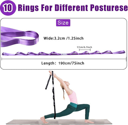 Oak-Sports Stretching Strap Yoga Strap for Physical Therapy with 10 Loops, Yoga Straps for Stretching, Upgraded Non-Elastic Stretch Band for Pilates, Dance and Gymnastics with Workout Guide
