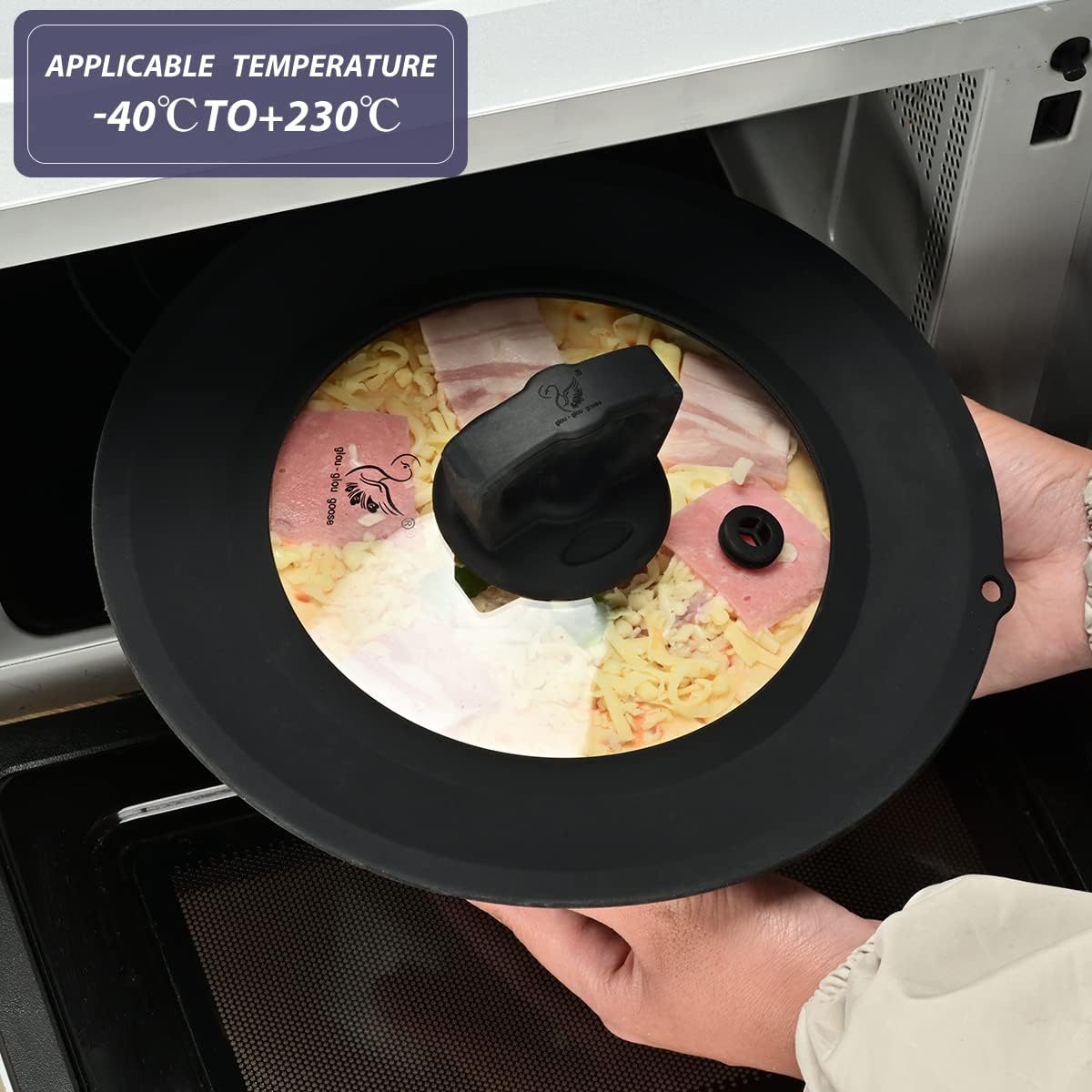 Vented Tempered Glass Universal Lid for Pot Pan Skillet with Heat Resistant Silicone Rim Microwave Splatter Lid Cover Microwave Safe Fit 11.5" 12" 12.5" Cookware, Dishwasher Safe Black