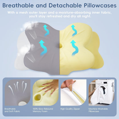 Cervical Neck Pillow,Memory Foam Pillow with Dual Height, Grey