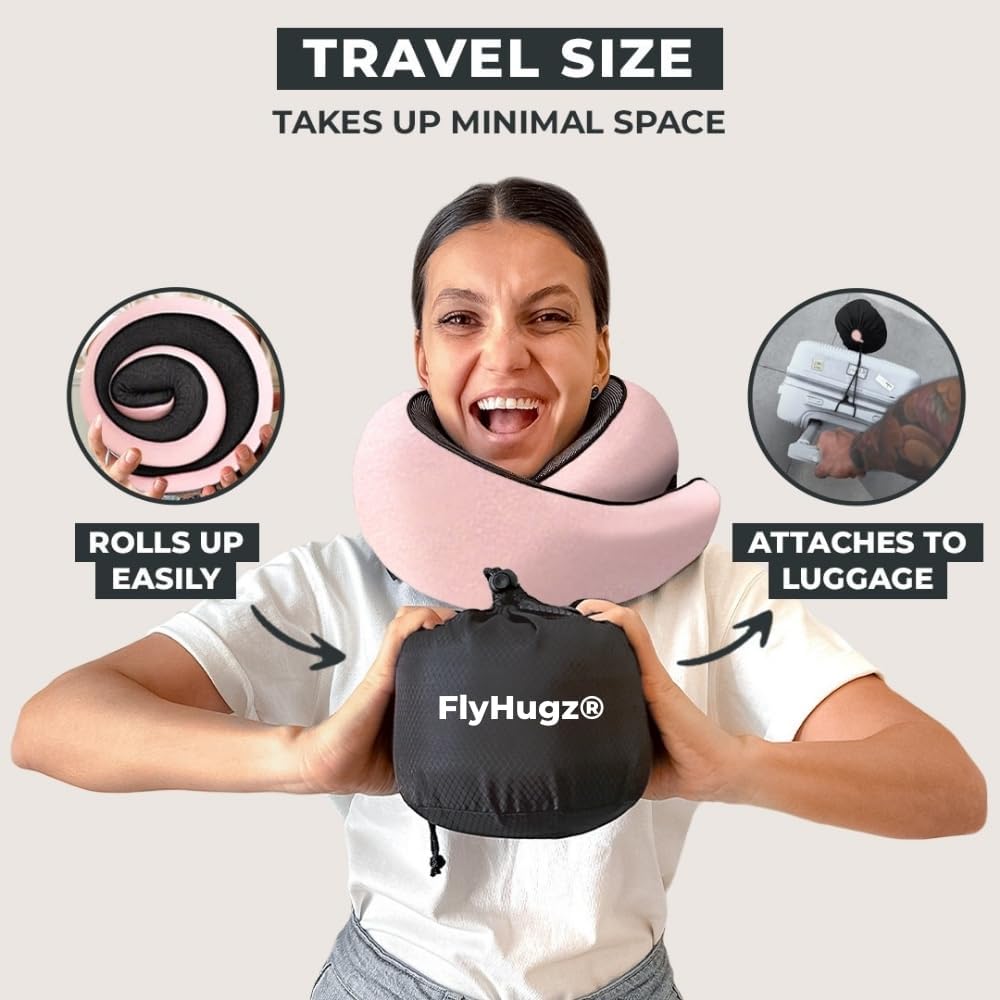 FlyHugz® Neck Travel Pillow Memory Foam Neck Pillow, Gray