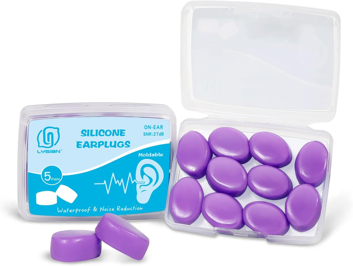 LYSIAN Moldable Silicone Ear Plugs for Sleep and Swim, 5 Pairs, Blue