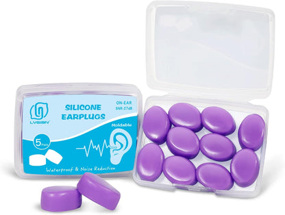 LYSIAN Moldable Silicone Ear Plugs for Sleep and Swim, 5 Pairs, Blue