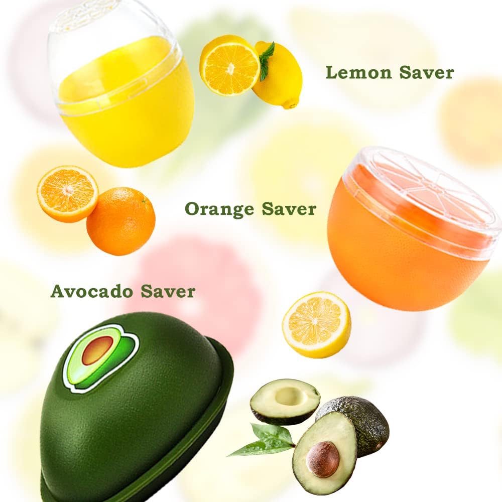 6 PCS Fruit and Vegetable Storage Containers, Reusable Storage Keeper, Lemon Orange Avocado Onion Garlic Tomato Shaped Saver Holder for Fridge, Refrigerator Crisper for Fruit and Vegetable