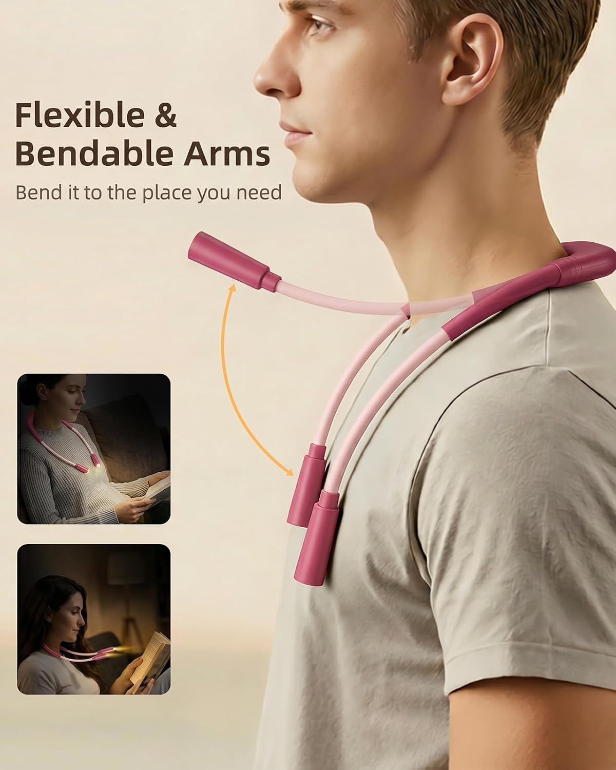 Rechargeable Book Light,3 Colors and Brightness Adjustable Reading Light,Bendable Neck Light,100hrs Long-Lasting,Perfect Reading Lamp Gift for Books in Bed, Knitting,Repairing,Working