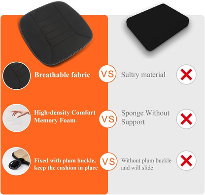 kingphenix Memory Foam Car Seat Cushion for Driver and Office Chair Comfort | 1.2-Inch-Thick Memory Foam Seat Pad, Soft, Breathable Fabric, Non-Slip Silicone Bottom for Long Drives and Office Use, Black