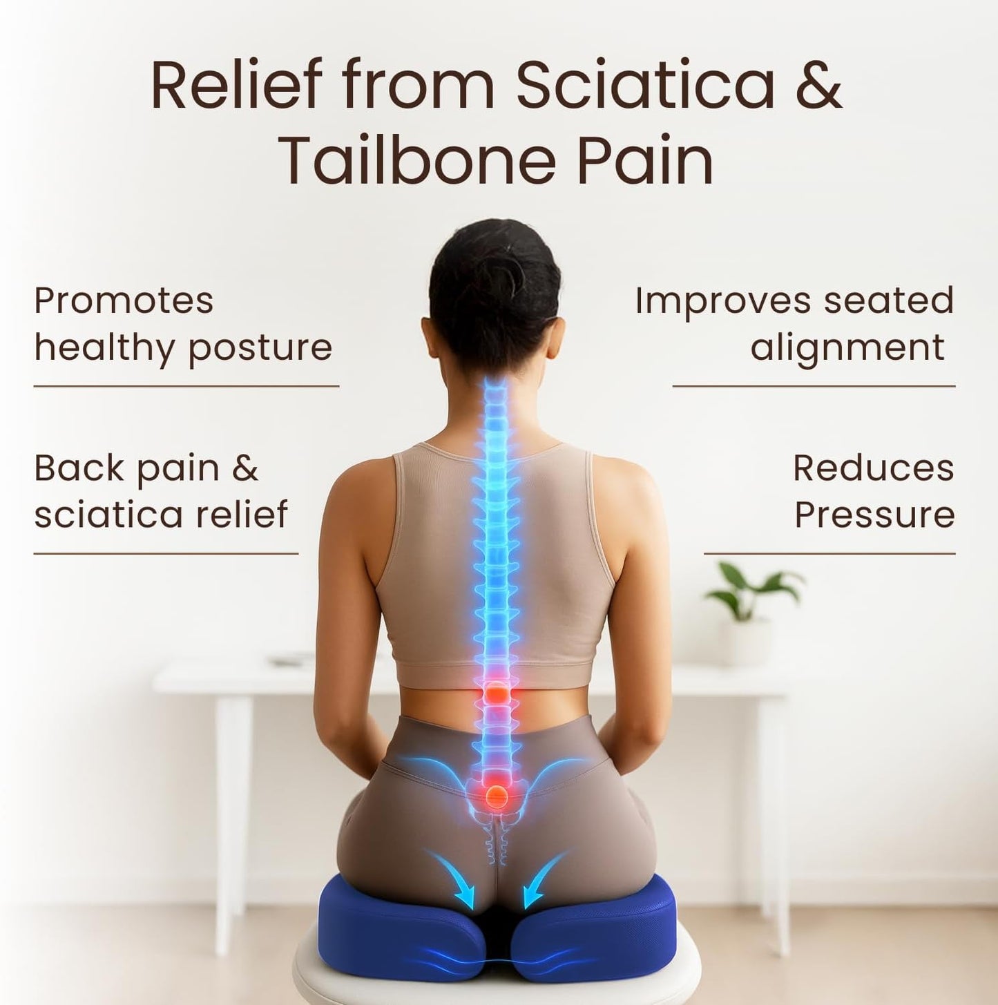 Sleepavo Office Chair Cushion - Seat Cushion for Tailbone Pain Relief - Butt Pillow for Coccyx, Sciatica, and Lower Back Pain - Orthopedic Chair Pad for Lumbar Support in Office Desk, Car, Airplane