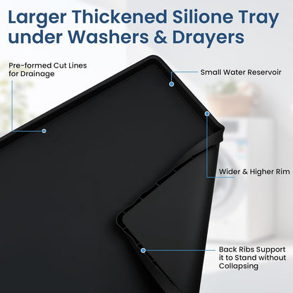 33 X 30 inch Large Thickened Silicone Washing Machine Drain Pan (Grey) | 1-1/5" Raised Edge , Leak Protection Anti-Vibration Non-Slip Washing Machine Tray for Washer Dryer Other Appliances （Black）