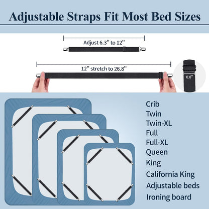 Sopito Sheet Straps, Adjustable Elastic Bed Sheet Holder, 4pcs White | Keep Sheet Firm & Tight, Non-Slip Strong Gripping Sheet Clips, Max Stretch 26.8'' for Crib to King Size Bed, Easy to Install