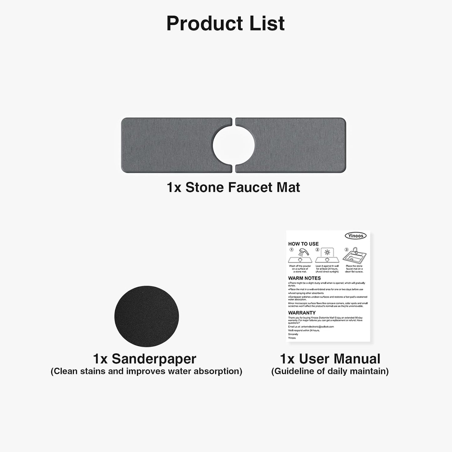 Premium Stone Faucet Mat for Kitchen Sink, 30" x 4" White | Quick Drying & Water Absorbent, Sink Splash Guard Tray for Prevents Moisture Buildup