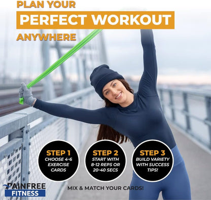 50 Resistance Band Workout Cards 3x5'', Fundamental Workout Cards Deck