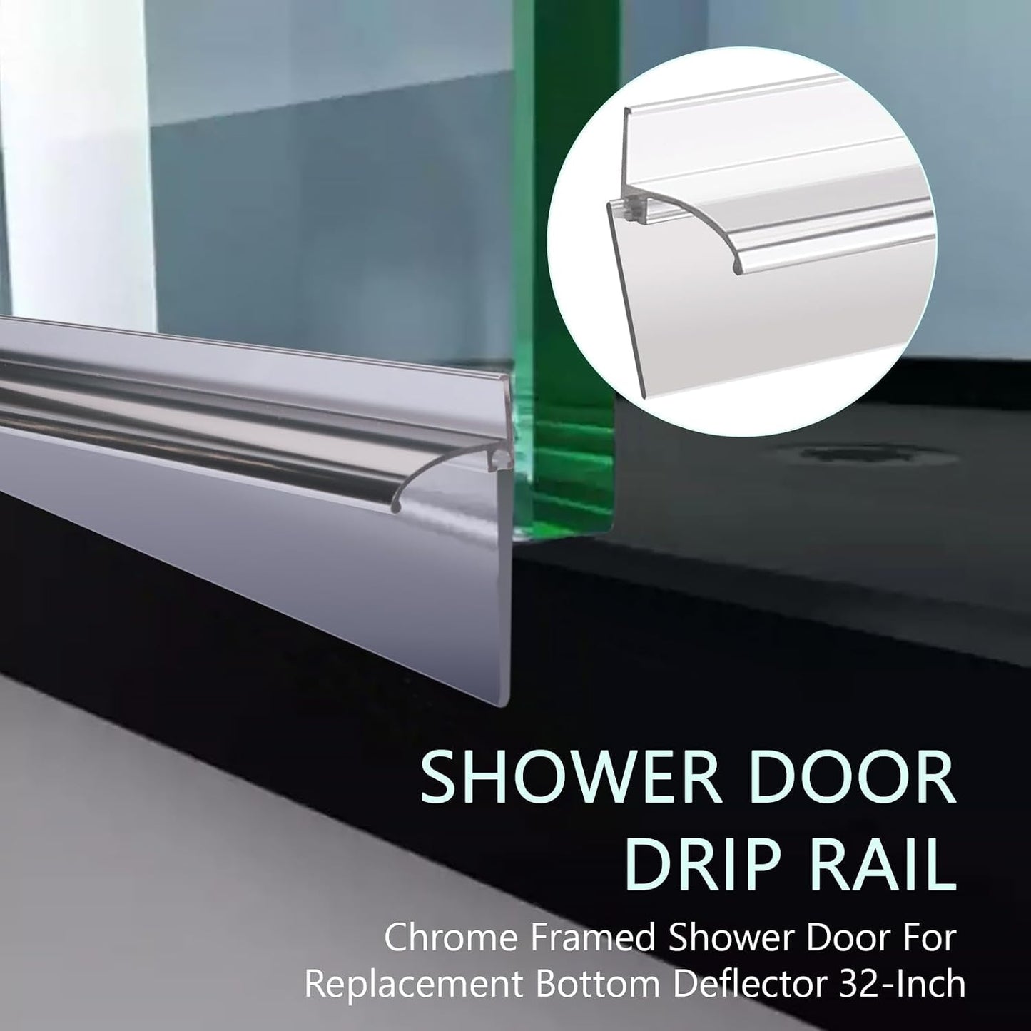 25" Shower Door Bottom Deflector for Chrome Framed Shower Door | Drip Rail Replacement with Vinyl Sweep,Attach pre adhesive installation tape and screws