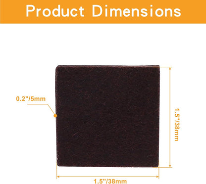 48 Pcs 1"/25mm Square Felt Furniture Pads, 5mm Thick, Brown | Self Adhesive, Anti Scratch Floor Protectors, For Furniture Feet Chair Legs