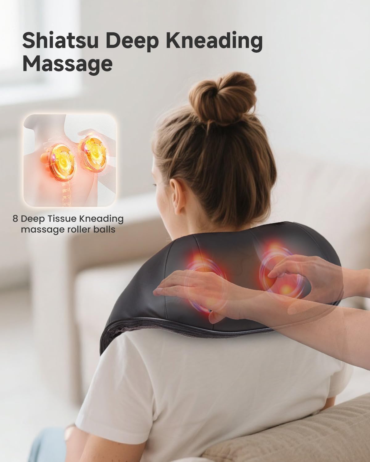 Shiatsu Neck & Shoulder Massager with Heat, Deep Tissue Back Massager