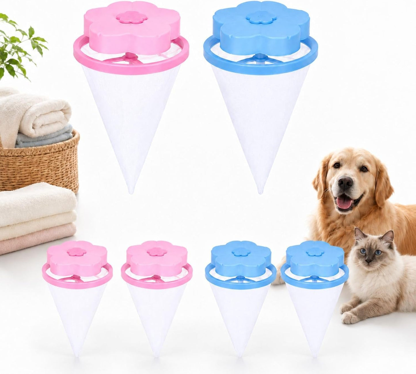 6 PCS Washer Lint Catcher, Pet Hair Remover for Laundry, Catcher for Washing Machine, Hair Catcher for Washing Machine, Laundry Hair Catcher, Pink and Blue, 8x8x1.8 cm