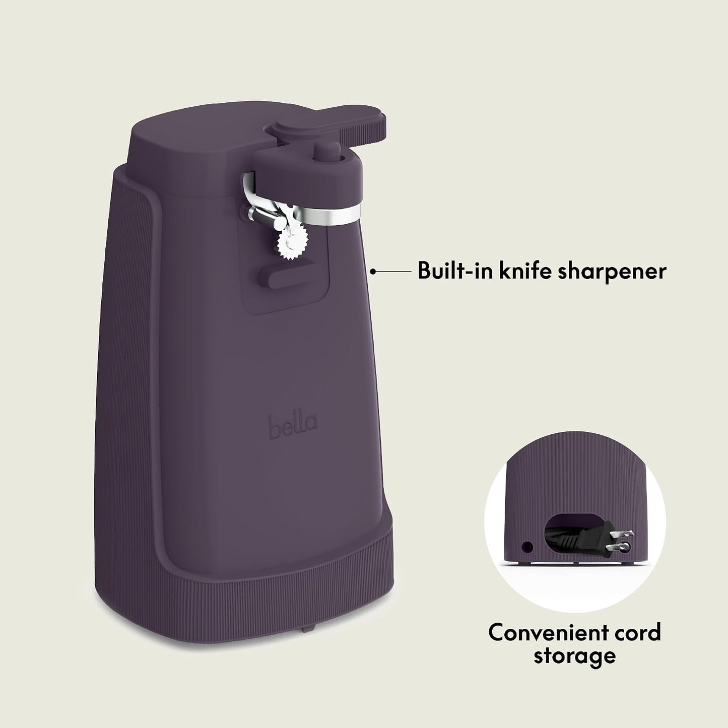 bella Automatic Can Opener, Hands Free, Battery Operated, Cordless, Stainless steel blade to open any Size Can with Magnet to Safely Remove Lid, Seamless Opening Decreases Sharp Edges, Slate