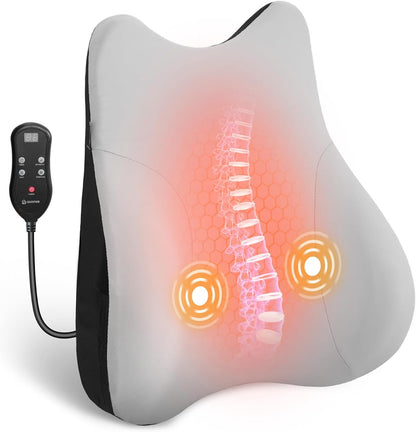 COMFIER Lumbar Support Cushion with Kneading Massage, Heat & Vibration, Ergonomic Back Support Pillow for Office Chair, Seat & Sofa Adjustable Comfort, Gray
