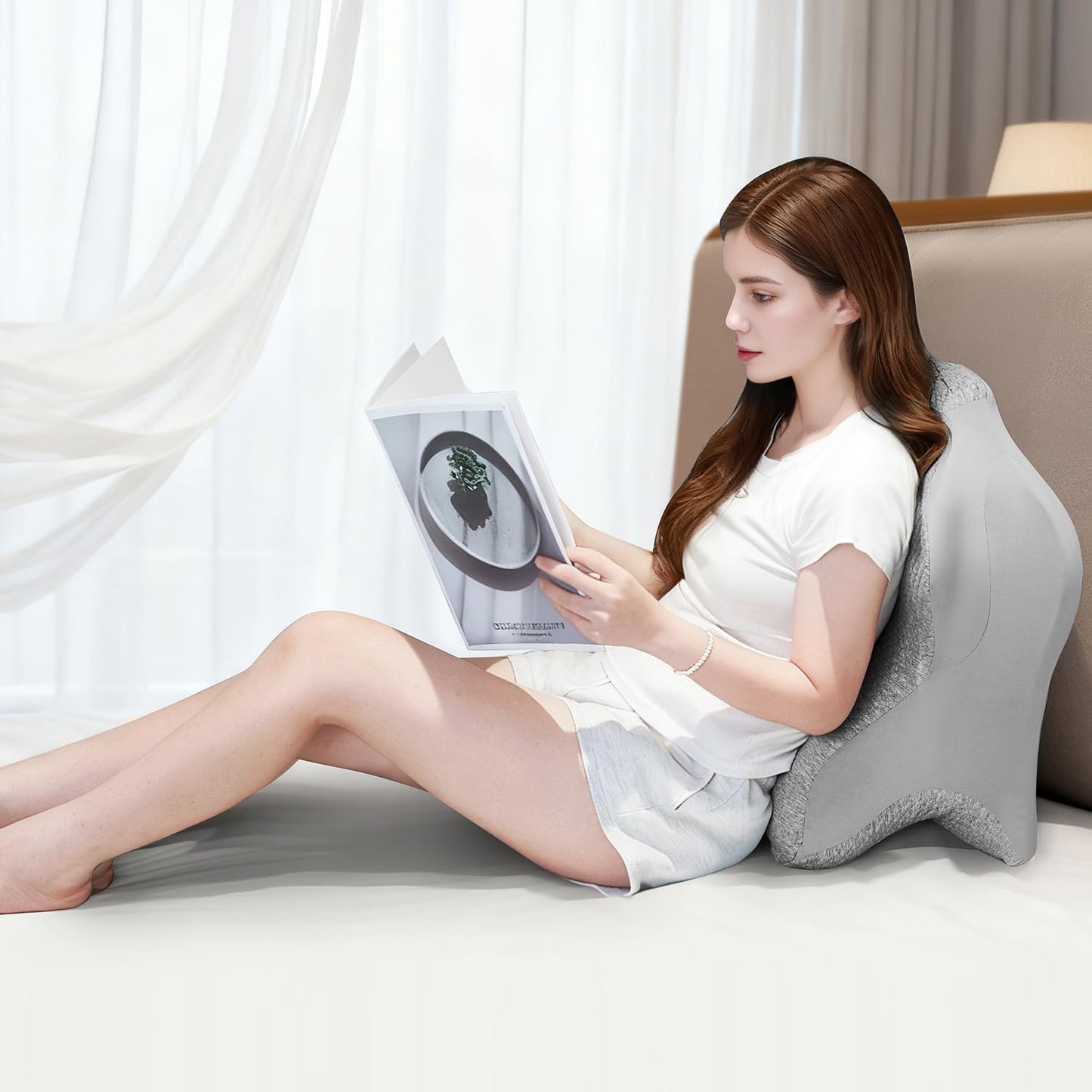 Reading Pillow for Bed, Leaning, Lying and Prone, Ergonomic Memory Foam Bed Wedge Pillow for Headboard, Floor Cushions, Chin & Back Support Pillows on Bedrest Couch Floor- Grey