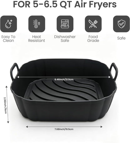 Redfly 2 Pack Silicone Air Fryer Liners,Square Reusable to 8.5in Air Fryer | Compatible with Ninja AF141 181、COSORI 5-6.5 QT Non-Stick Basket Inserts,Silicone Mat Bowl Air Fryer Accessories Kitchen