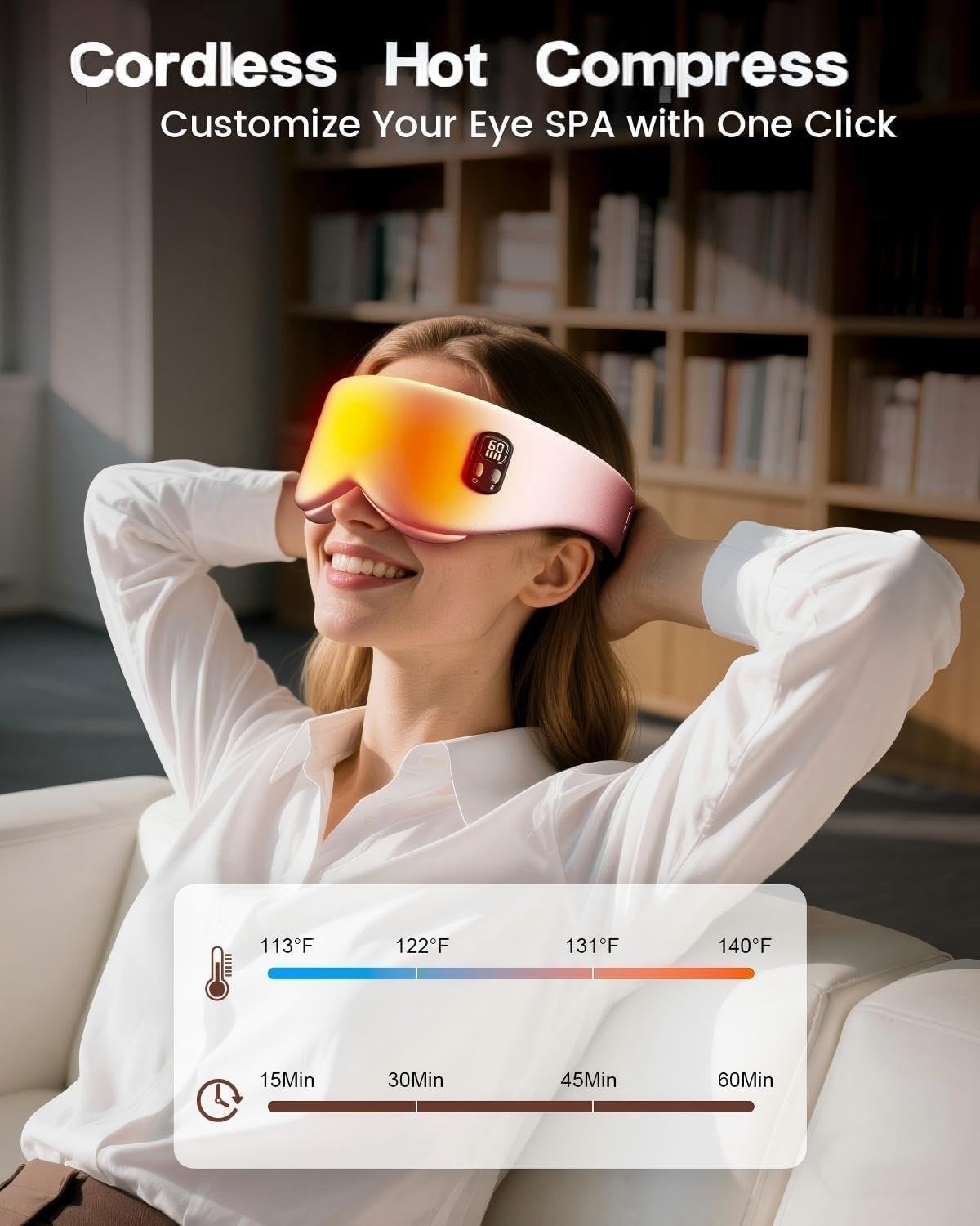 Heated Eye Mask - Cordless Eye Mask for Dry Eyes, Eye Relief, Improved Sleep, Timed Shutdown, 4 Temperature, Washable Eye Heating Pad for Travel, Removable for Cleaning - Pink | 4 temperature settings, timed shutdown, washable cover, travel-ready,