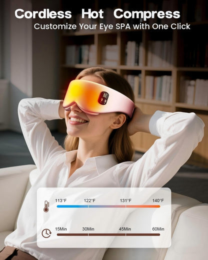Heated Eye Mask - Cordless Eye Mask for Dry Eyes, Eye Relief, Improved Sleep, Timed Shutdown, 4 Temperature, Washable Eye Heating Pad for Travel, Removable for Cleaning - Pink | 4 temperature settings, timed shutdown, washable cover, travel-ready,