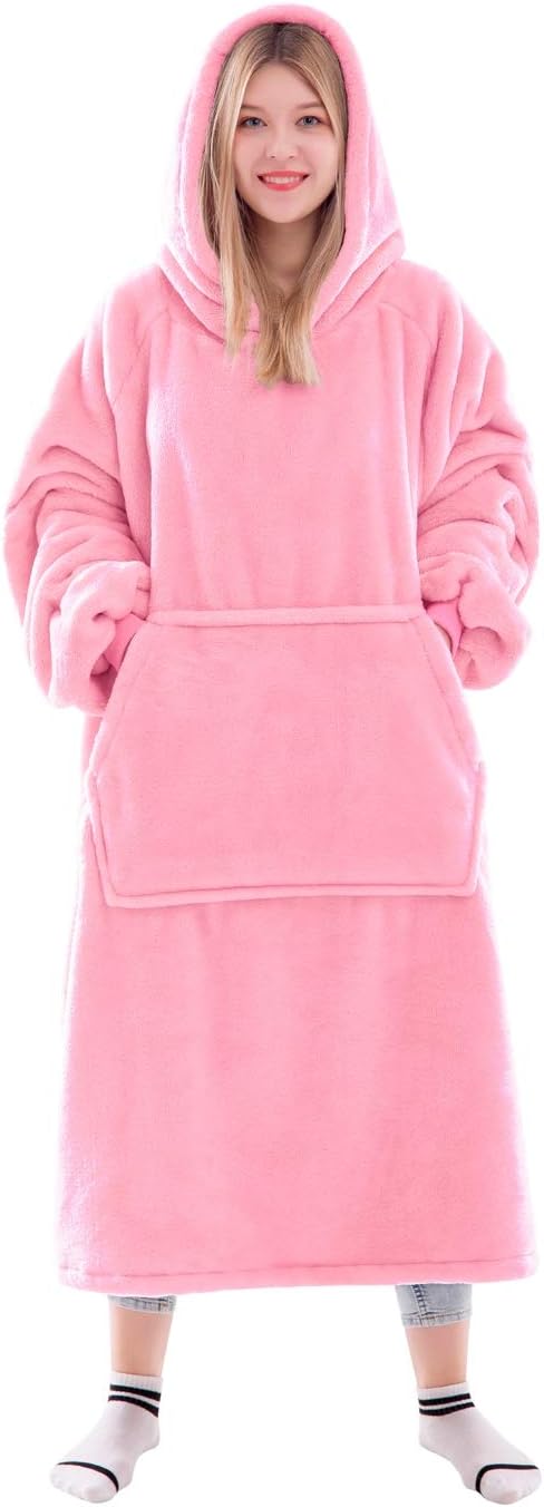 Waitu Wearable Blanket Sweatshirt Gifts for Women and Men, Warm and Cozy Giant Blanket Hoodie, Thick Flannel Blanket with Sleeves and Giant Pocket - Dark Gray