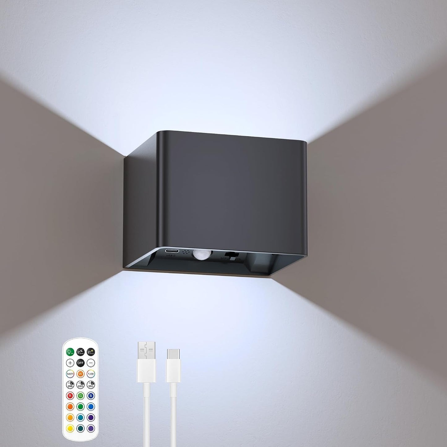iMaihom Motion Sensor Wall Lights with Remote, 5000mAh Rechargeable Battery Operated Wall Sconces, Wireless Indoor Up Down Lights, 12 RGB Colors, Warm & Cool White for Hallway Stairs Bedroom, 2 Pack