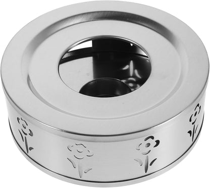 Healifty Stainless Steel Tea Warmer Base with Floral Hollow Design for Indoor Outdoor Use Efficient Heat Maintenance Stand for Glass Teapots Coffee Milk Easy Operation Tea Heater for Social