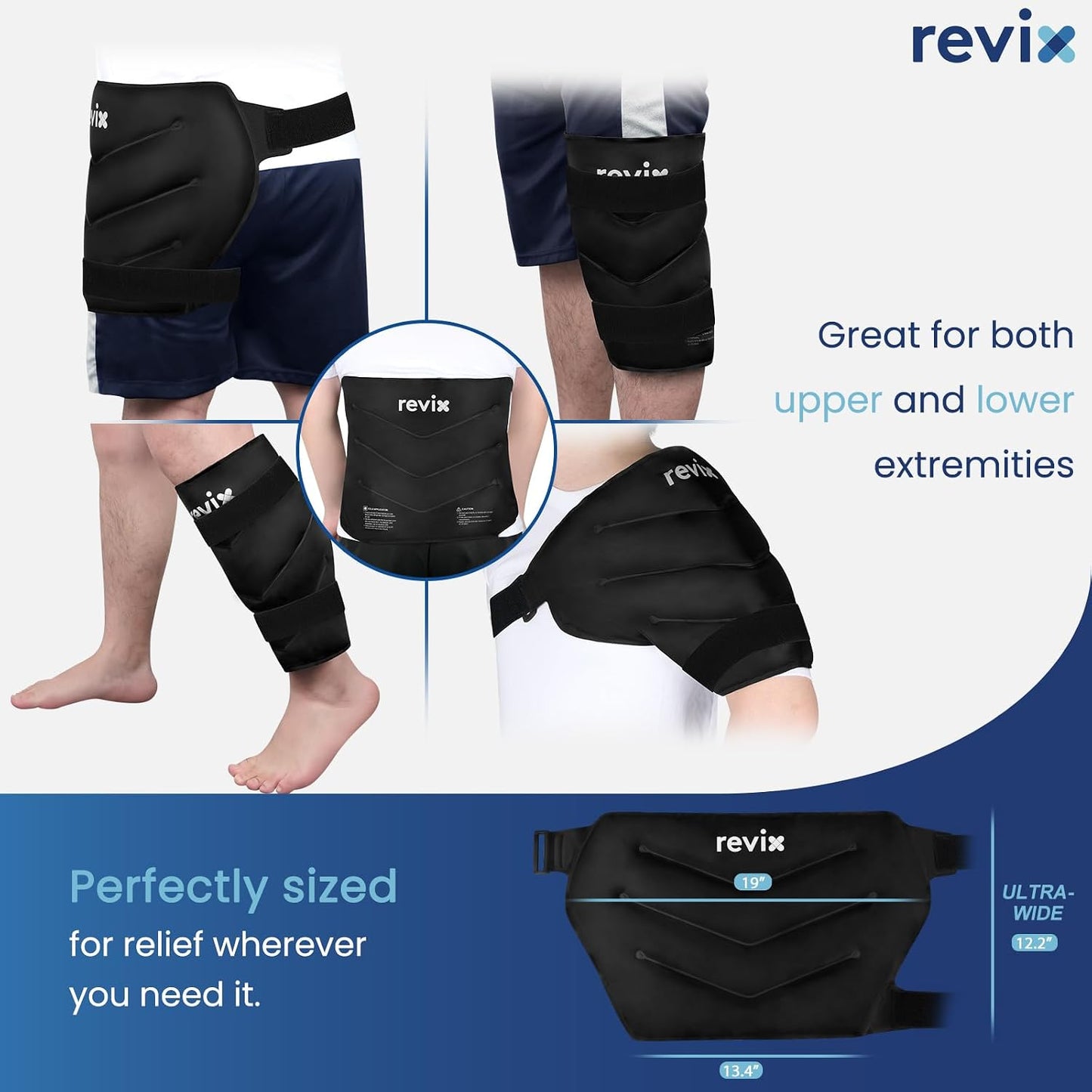 REVIX Extra Large Hip Ice Pack Wrap After Surgery, Hot Cold Packs for Hip | Reusable Gel Cold Pack for Hip Replacement Recovery, Sciatic Nerve, Cold Therapy Hip Flexor Compression Wrap, Black