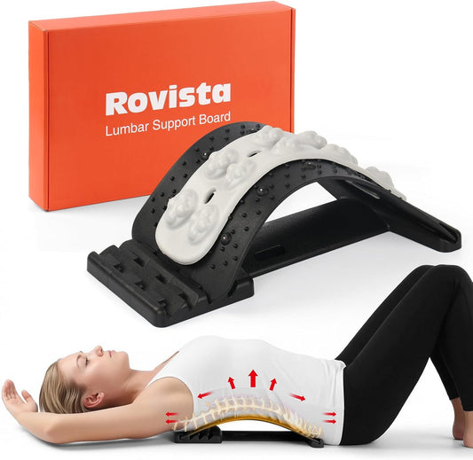 Premium Back Stretcher for Lower Back Pain Relief – 4-Level Adjustable Lumbar Support Board with Soft EVA Massage Strip – Durable & Portable Back Cracker to Release Tension and Reset Your Day (Black)