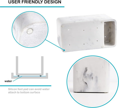 Marble Look Toothbrush Holder for Bathroom Countertop Organizer, Holds Toothpaste, Dental Floss, Razor, Comb, Makeup Brushes, and More, Stylish Bathroom Accessory for Tooth Brushing Essentials