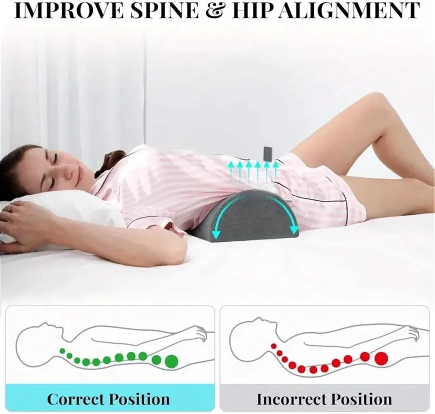 Half Moon Bolster Semi-Roll Knee Pillow Ankle & Knee Support Elevation Back Lumbar Neck Relief Pain Quality Memory Foam Filling(Gray)