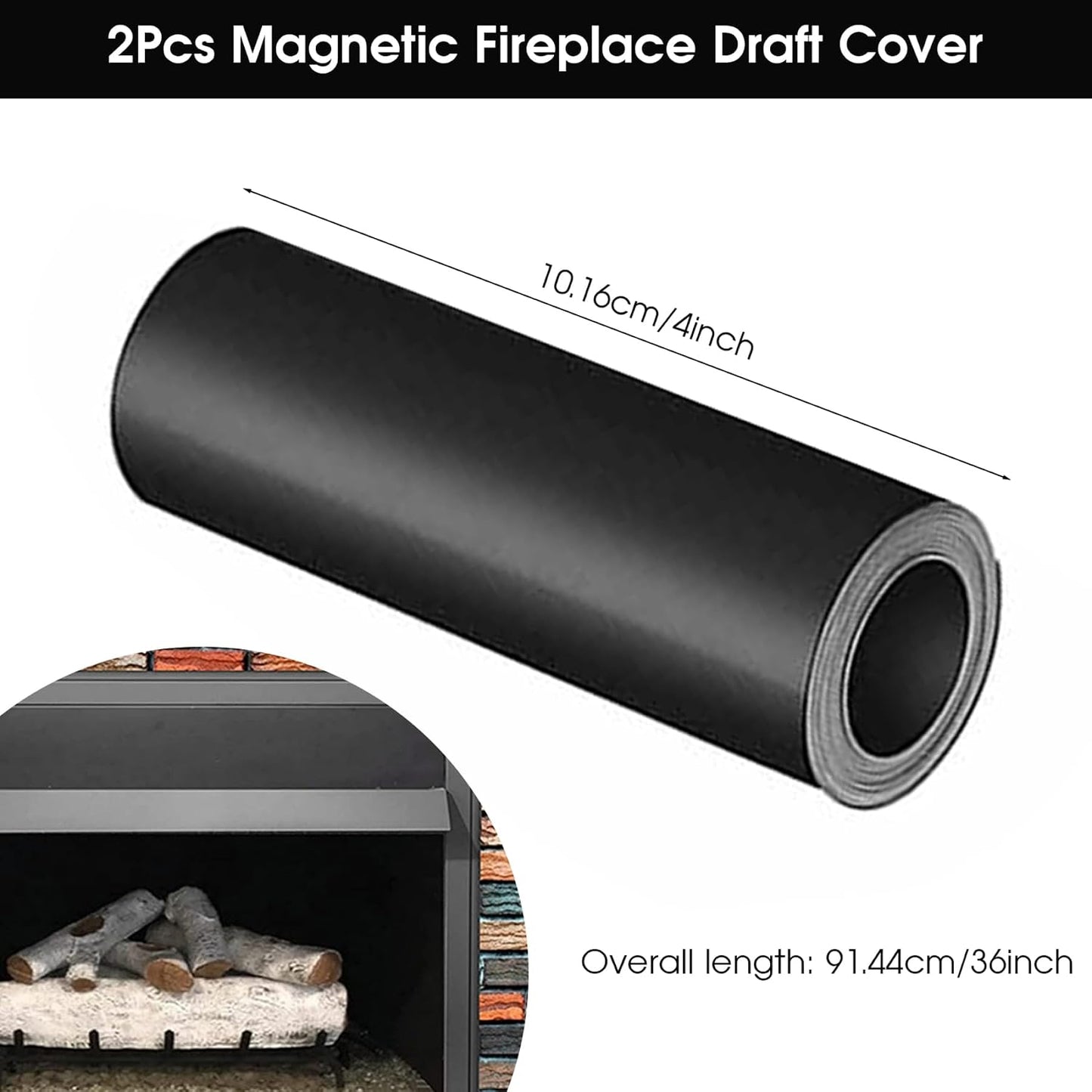 Magnetic Fireplace Draft Cover 2 Pack Black Rubber Fireplace Draft Stopper to Block Cold Air Reduce Heat Loss Winter Indoor Vent Seal 36 x 4 Inch Magnetic Insulation Cover