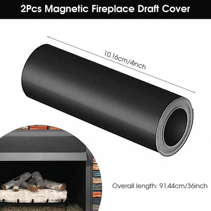Magnetic Fireplace Draft Cover 2 Pack Black Rubber Fireplace Draft Stopper to Block Cold Air Reduce Heat Loss Winter Indoor Vent Seal 36 x 4 Inch Magnetic Insulation Cover