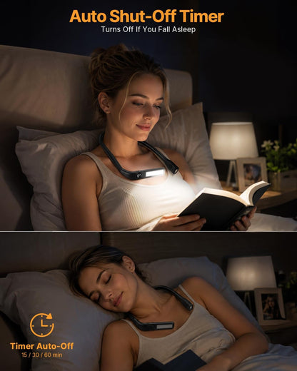 Reading Light Book Lovers Gifts: Upgraded Neck Light with Power Display & Timer, 80Hrs Rechargeable Book Lights for Reading at Night,Birthday Gifts for Readers Women, Knitting Crochet Accessories