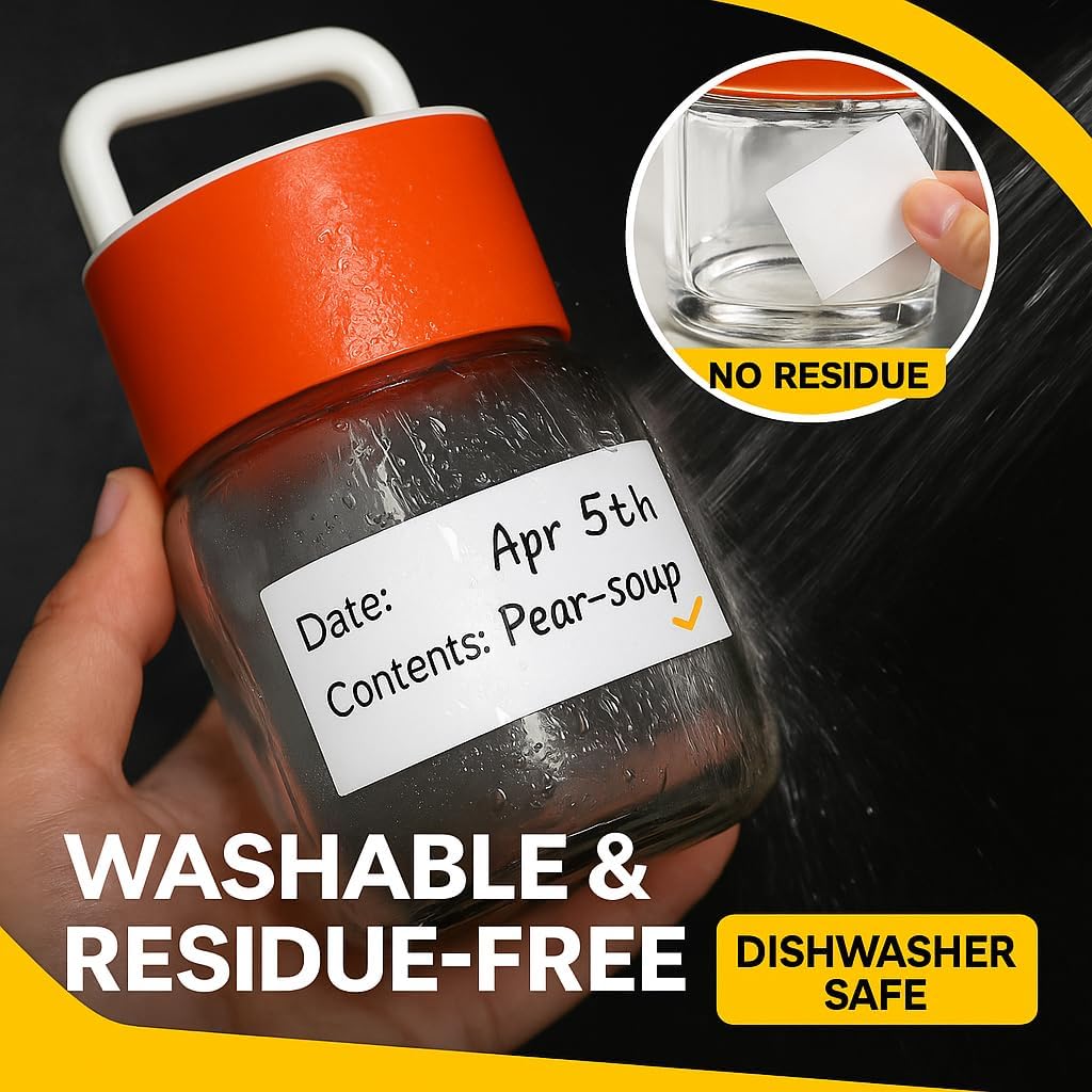 500 Pcs 1" x 3" Removable Freezer Labels for Food Containers | Washable Date Stickers for Ziploc Freezer Bag, Fridge Storage, Meal Prep - Oil Resistant & Waterproof, Easy Peel & No Residue