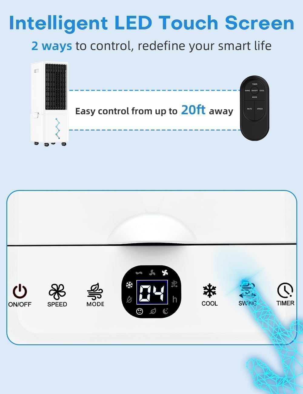 Windowless Air Conditioner w/4 Mode,3 Speed, Waterless Alert,2.4-Gal Tank for 24H Cooling, 12H Timer Swamp Cooler Air Conditioner, 20FT Remote,70° Auto Swing Evaporative Air Cooler for Bedroom