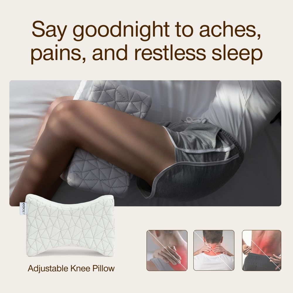 Coop Home Goods Four Position Adjustable Support Pillow, 21 x 8 Half-Moon Shape with Memory Foam Insert, Wedge Pillow for Knee, Leg, Neck, Lumbar and Pressure Points Support