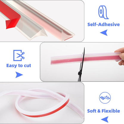 39 Inch Shower Threshold Water Dam Barrier,Transparent | Flexible Silicone Shower Door Bottom Seal for Water Stopper,Self Adhesive Water Blocker for Bathtub Countertop