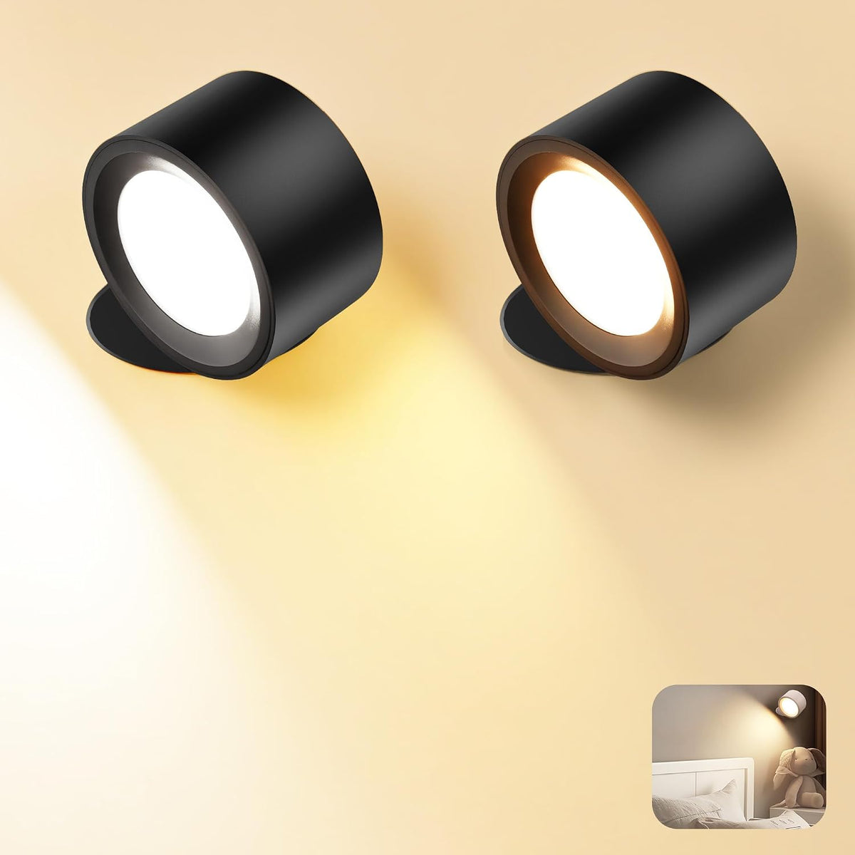 Wall Mounted Lamp, Battery Operated Wall Lights, White, 2 Pack