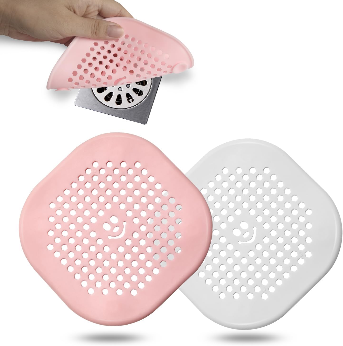 2 Pack Drain Hair Catcher Silicone Bathroom Accessories Shower Drain Protector Sink Drain Strainer Hair Stopper for Shower Kitchen Bathroom Tub Grey