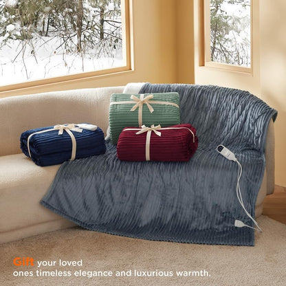 Bedsure GentleSoft Heated Blanket Throw - Soft Ribbed Flannel Electric Blanket, Gifts for Grandma (50x60 inches, Grey)