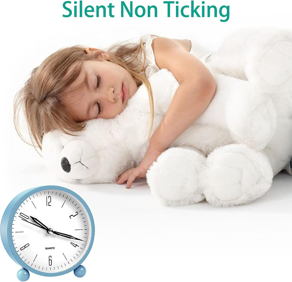 pxy Loud Alarm Clock for Heavy Sleepers 3D Dial Battery Operated (Battery Include), 4" Super Silent Analog Alarm Clock for Kids with Night Light PT260 Silver OrangePT505 Green White
