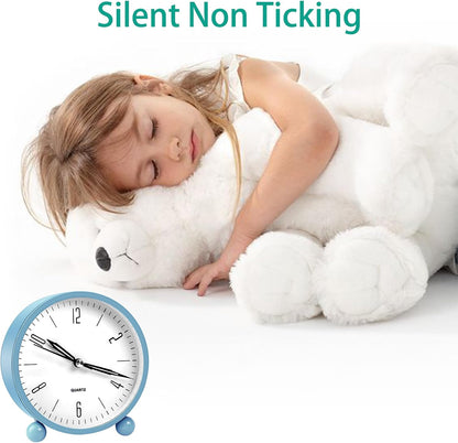 pxy Loud Alarm Clock for Heavy Sleepers 3D Dial Battery Operated (Battery Include), 4" Super Silent Analog Alarm Clock for Kids with Night Light PT260 Silver OrangePT505 Green White